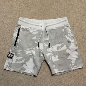 YoungLA Sweat Shorts Mens Large Gray Camo Zip Pocket 8" Inseam Gym Lounge